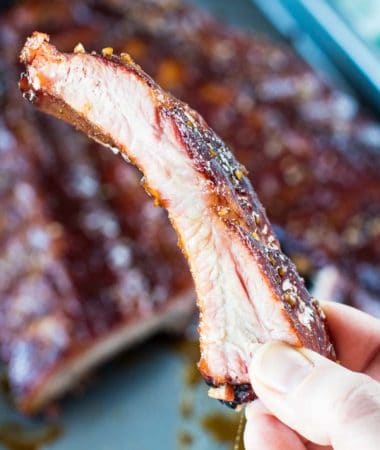 piece of honey garlic traeger ribs