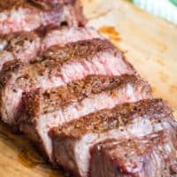 Steak that was grilled on charcoal grill
