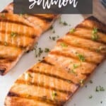 Grilled salmon on white stone board