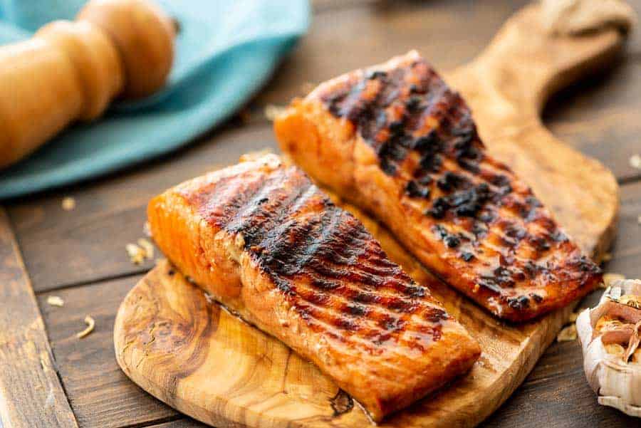 Grilled Salmon on wood board