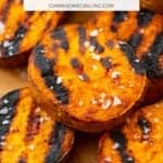 Grilled sweet potatoes salted on wood surface