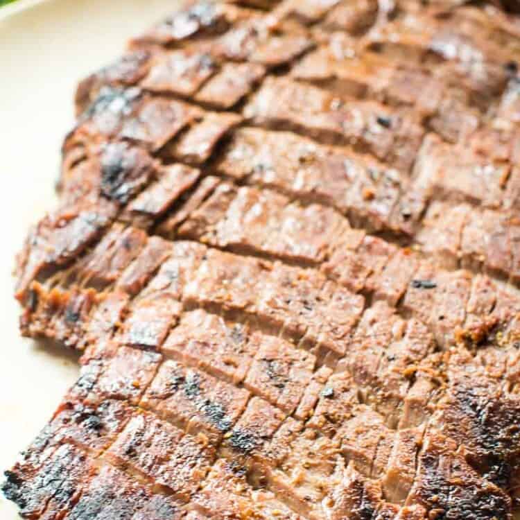 Marinated Smoked Flank Steak on plate