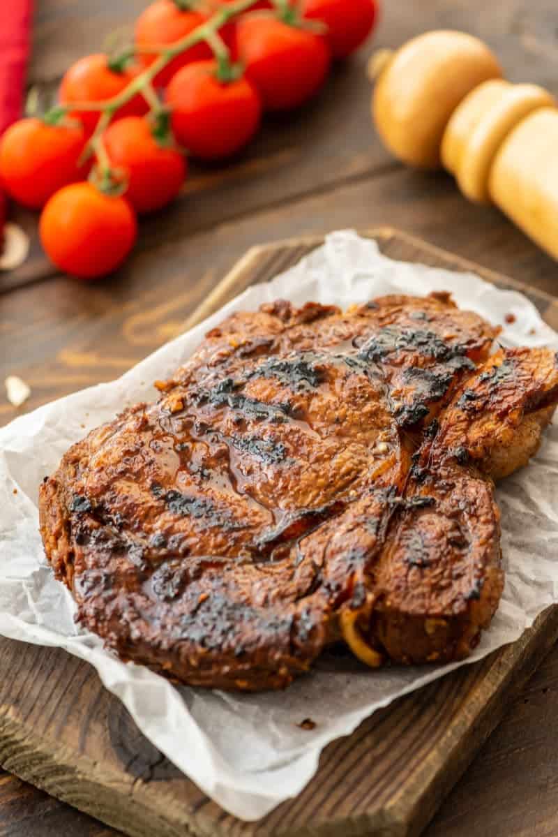 Garlic Steak on cutting board