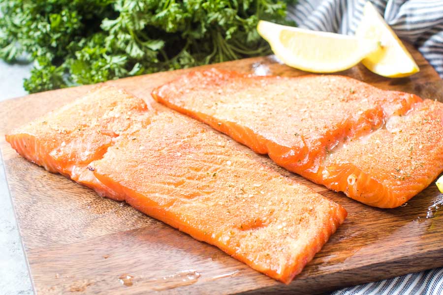 Smoked Salmon on wood cutting board