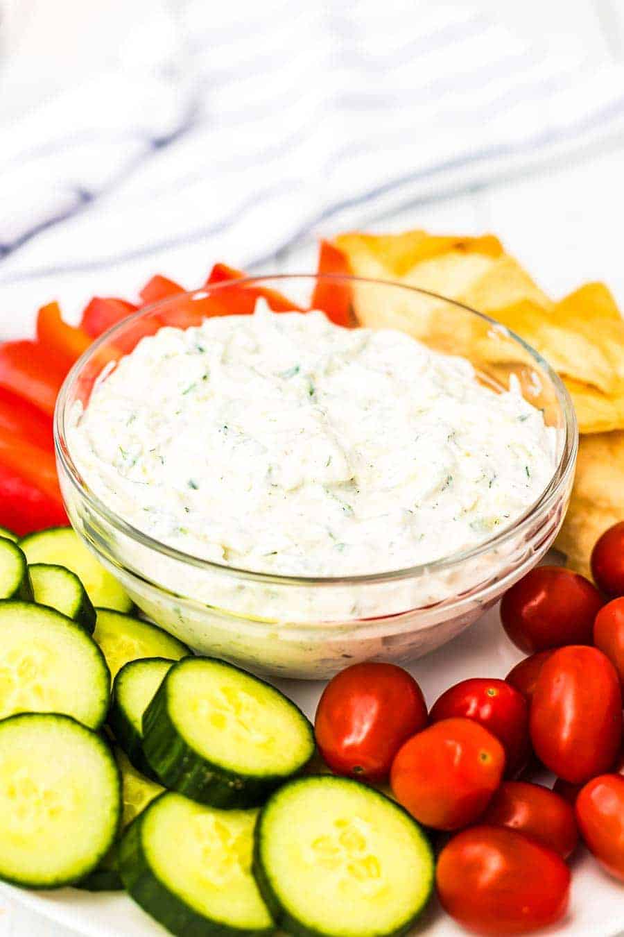 Tzatziki Sauce with vegetables on plate
