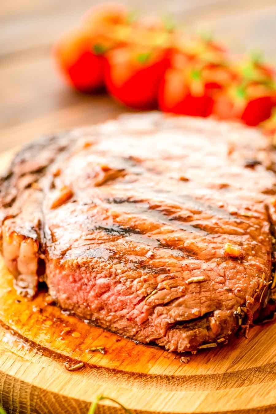 Balsamic steak on cutting board