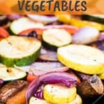 grilled vegetables on a black grill pan