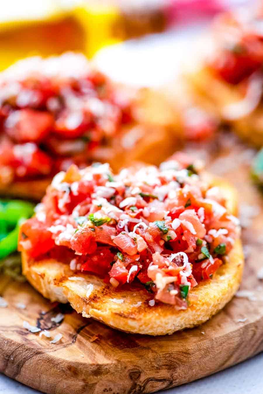 Bruschetta on wood board