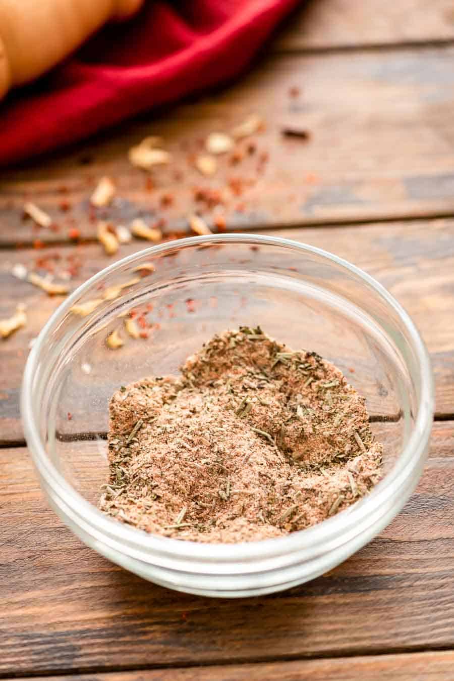 Chicken Seasoning mixed in glass bowl