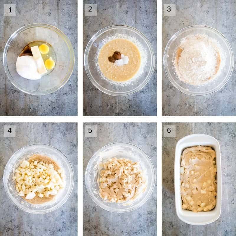 collage of photos on how to make apple bread
