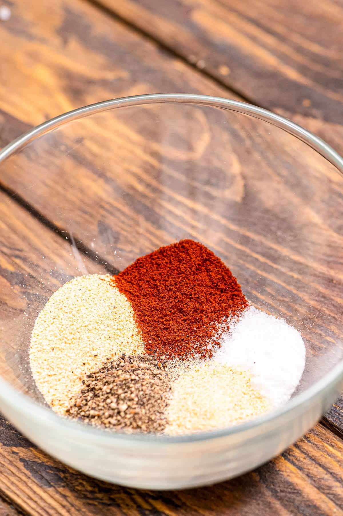 Bowl with seasonings in it to make pork chop seasoning