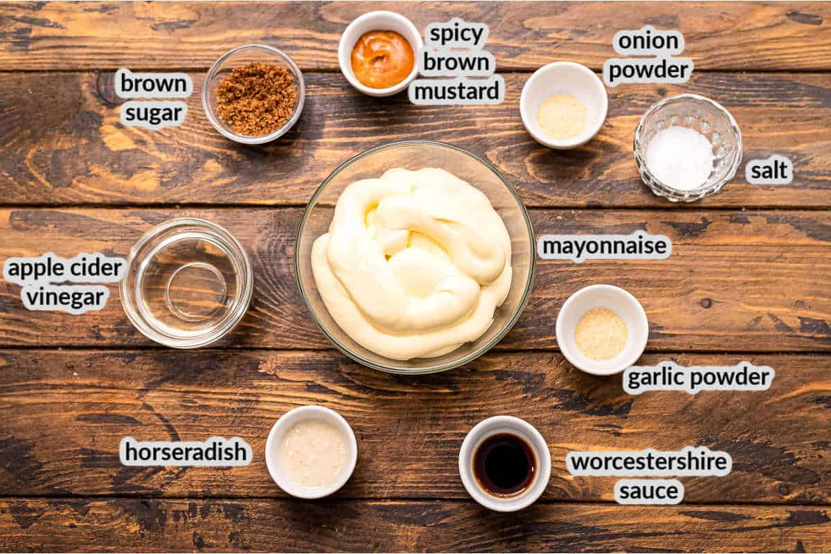 Image showing ingredients for white bbq sauce like mayonnaise apple cider vinegar garlic and onion powder horseradish
