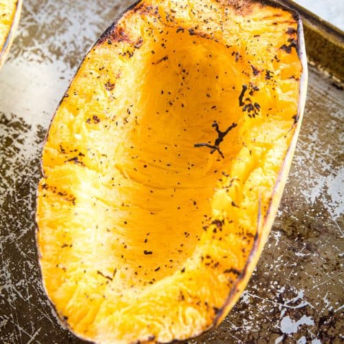Spaghetti Squash on sheet pan with char marks