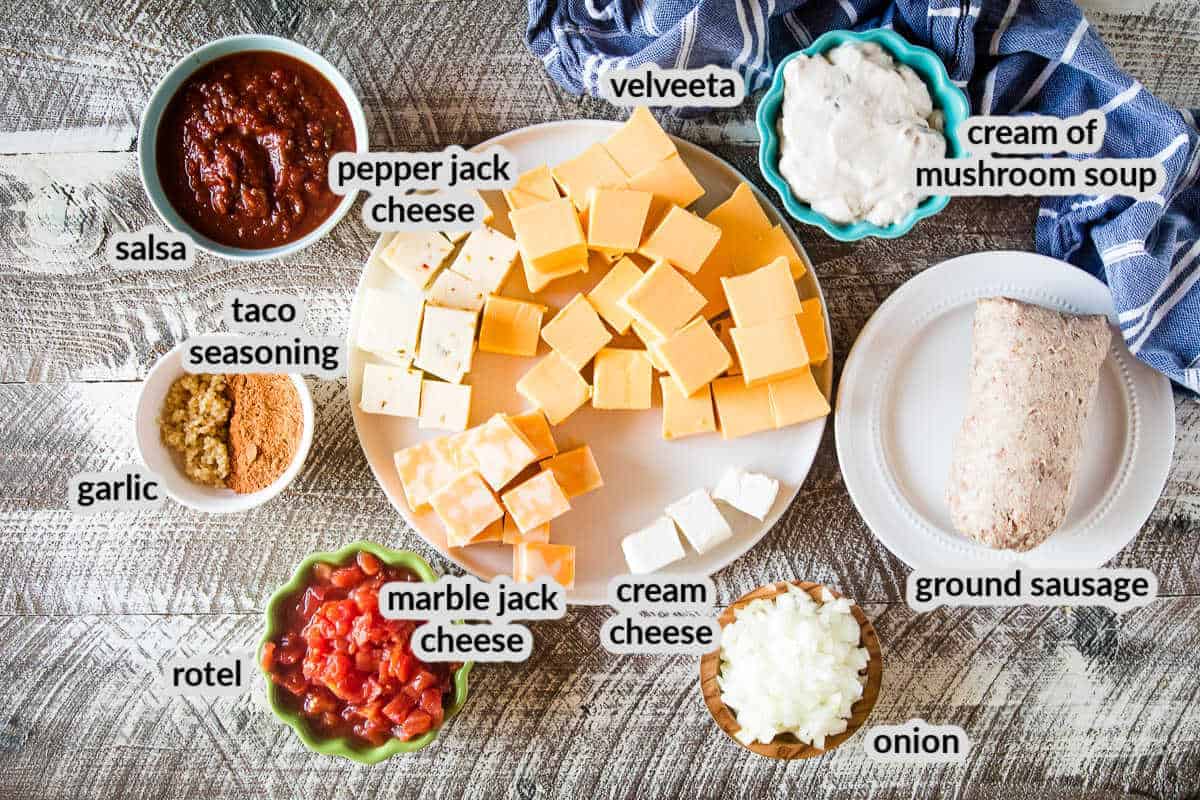 Overhead view of Smoked Queso Dip Ingredients
