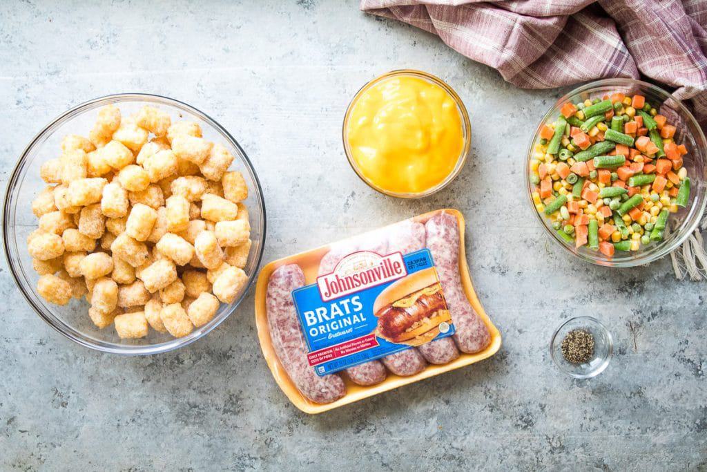 Ingredients for Tater Tot Brat Casserole