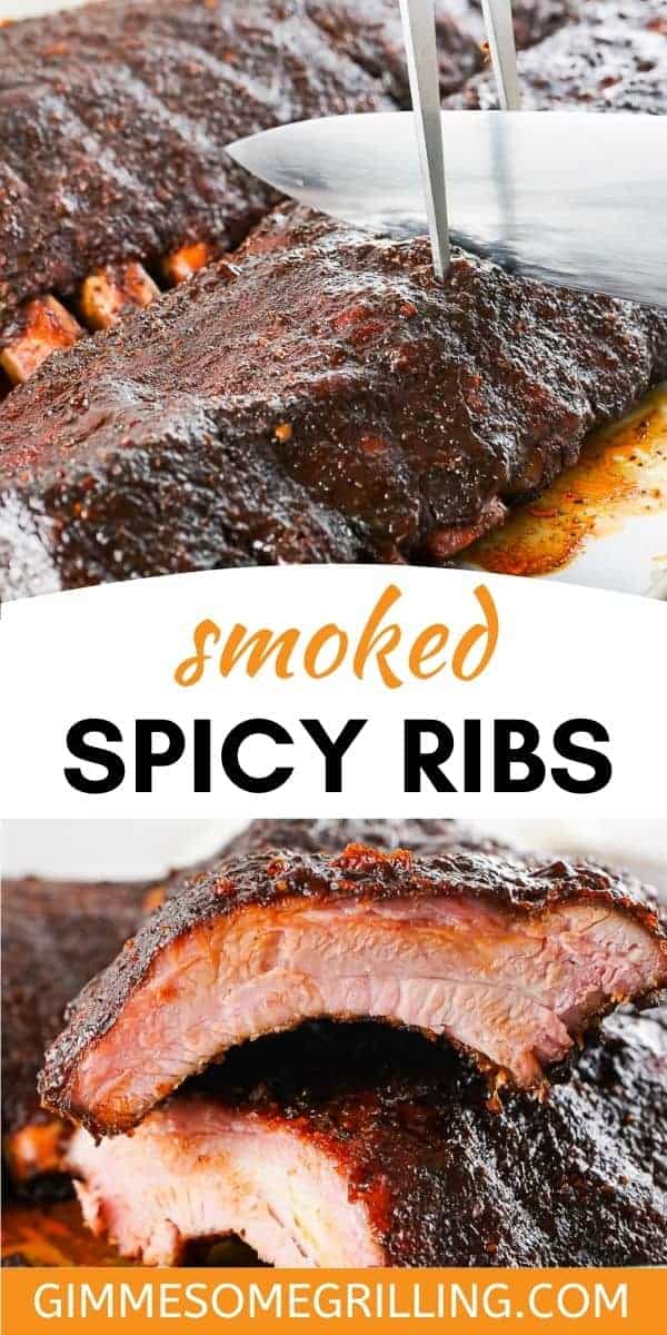Spicy 3 2 1 Smoked Ribs are fall off the bone tender every single time you prepare them on your electric smoker. This fail proof method of smoking ribs provides the best results every time. Even a beginning smoker can make the BEST ribs ever! via @gimmesomegrilling