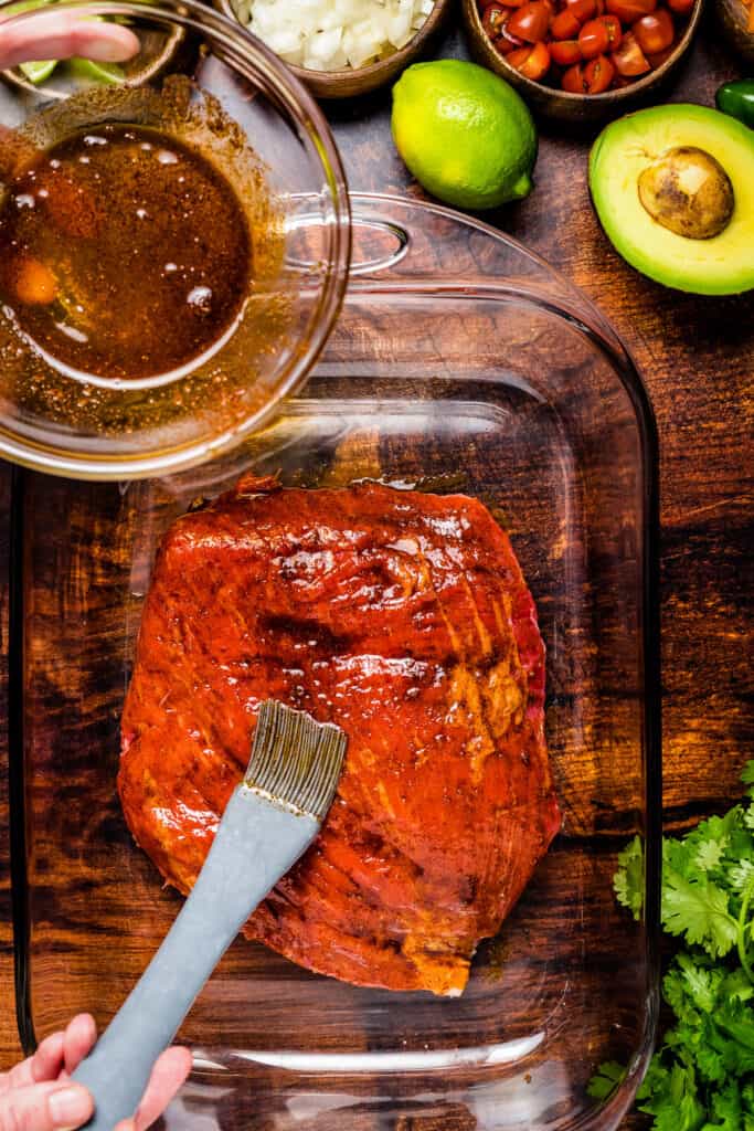 Brushing Flank Steak with Chili Lime Marinade