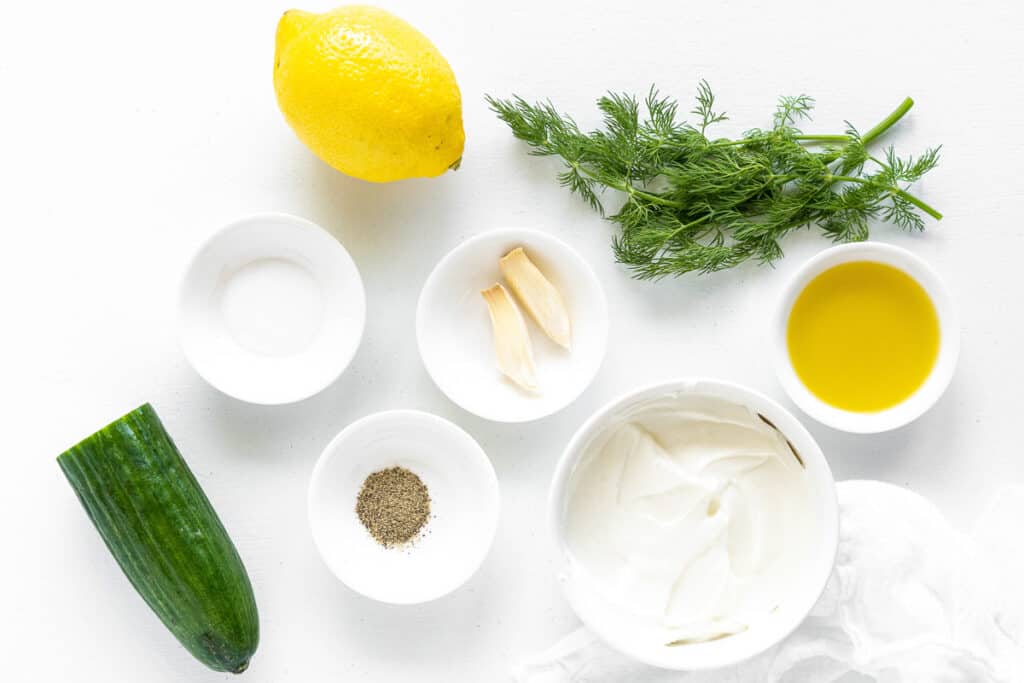 Overhead image of Tzatziki Sauce Ingredients