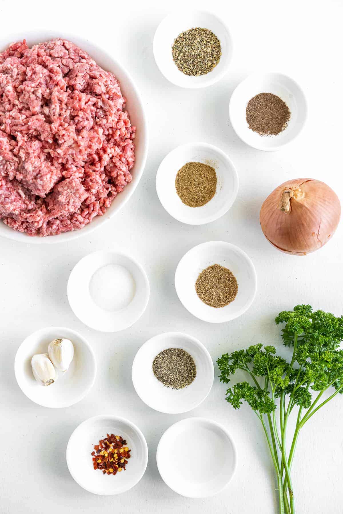 Overhead image of Greek Burgers Ingredients