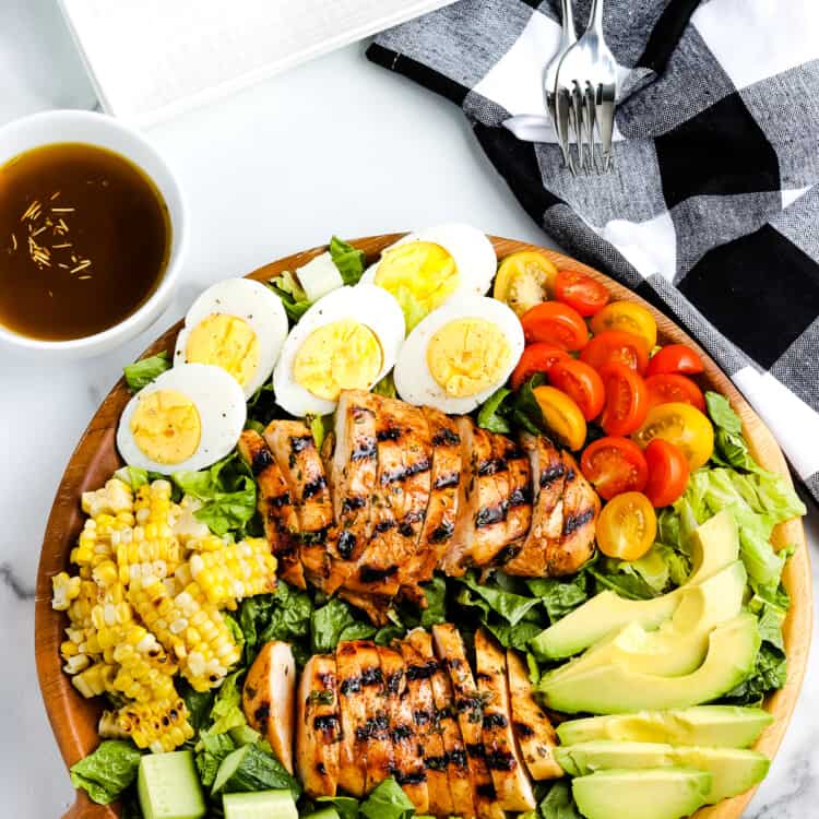 Grilled Chicken Salad on a brown platter