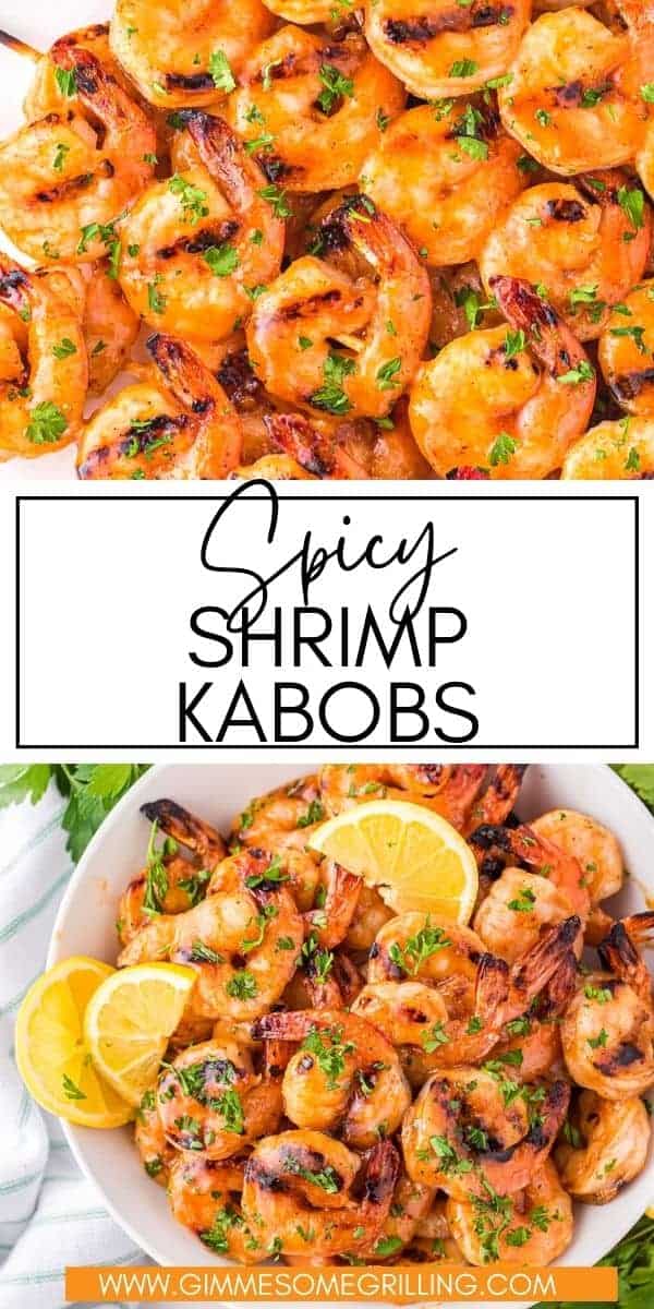 Quick and easy Spicy Grilled Shrimp are an easy weeknight dinner on the grill! They start with a homemade spicy shrimp marinade, are grilled and basted with reserved marinade for a sticky, spicy shrimp kabobs. Add them to your next backyard BBQ! via @gimmesomegrilling