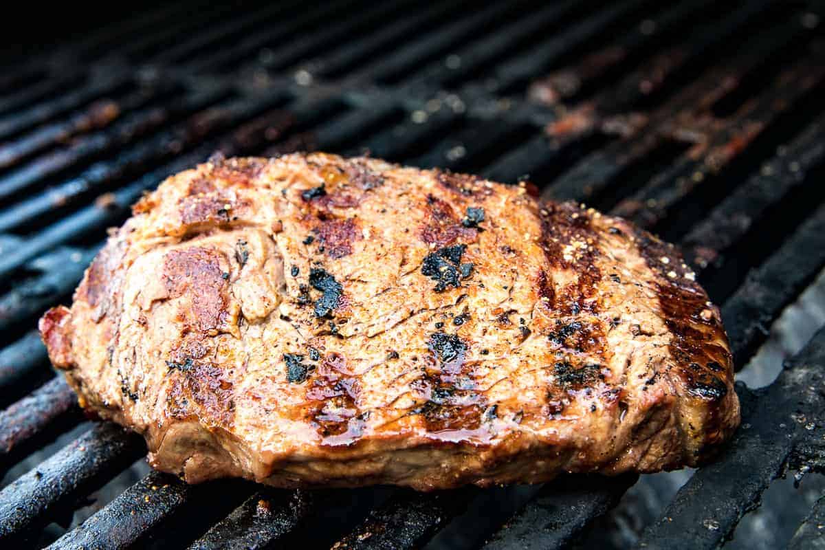 Grilled Ribeye Steak on grill