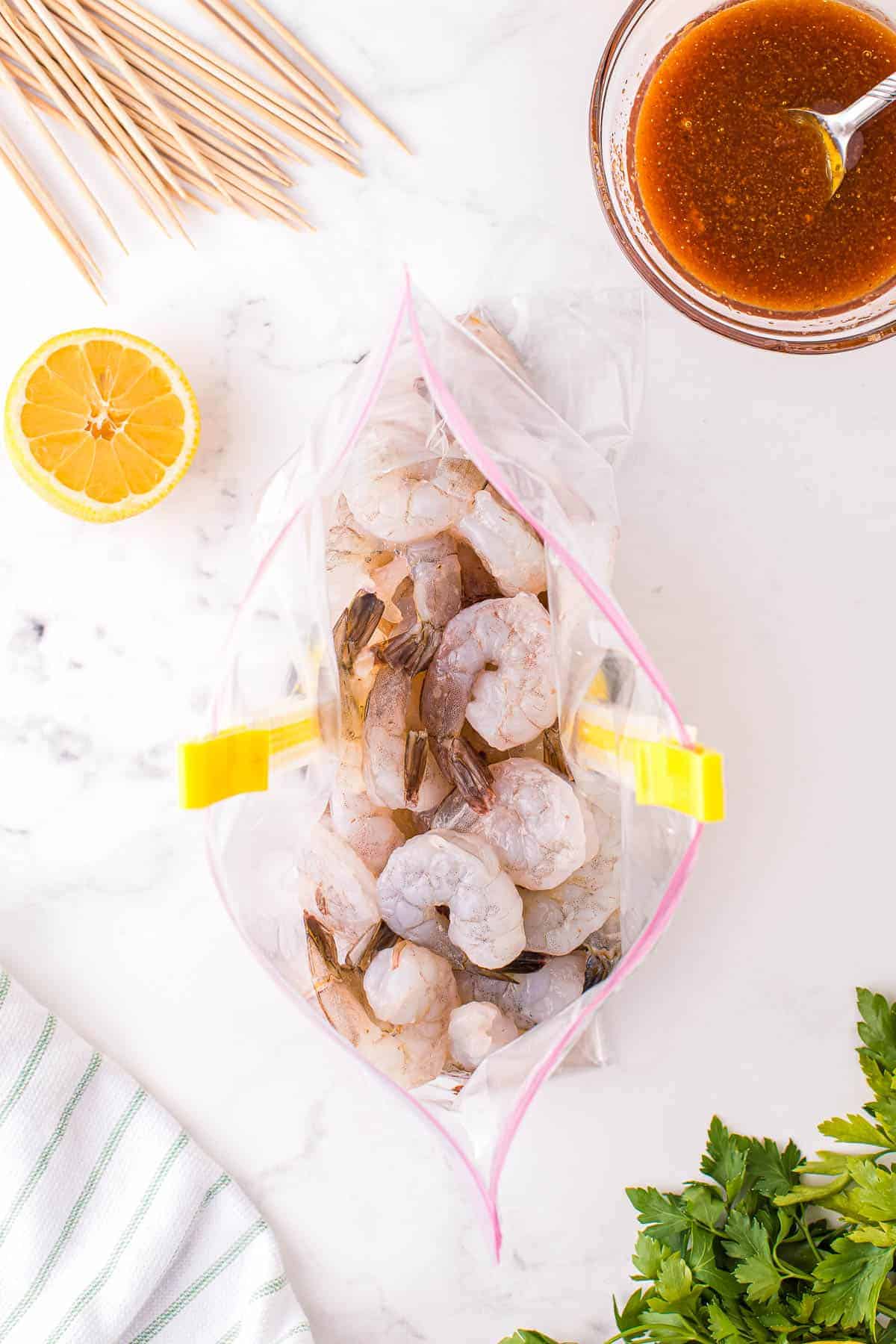 Raw shrimp in ziploc bag