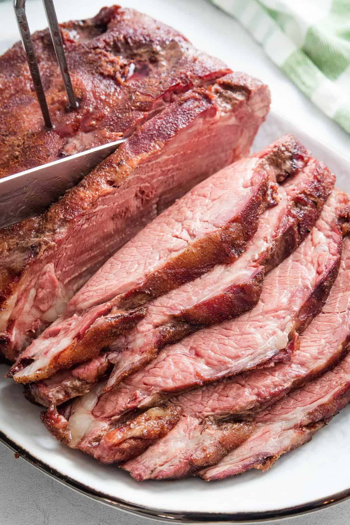 Slicing a New York Strip Roast that was smoked