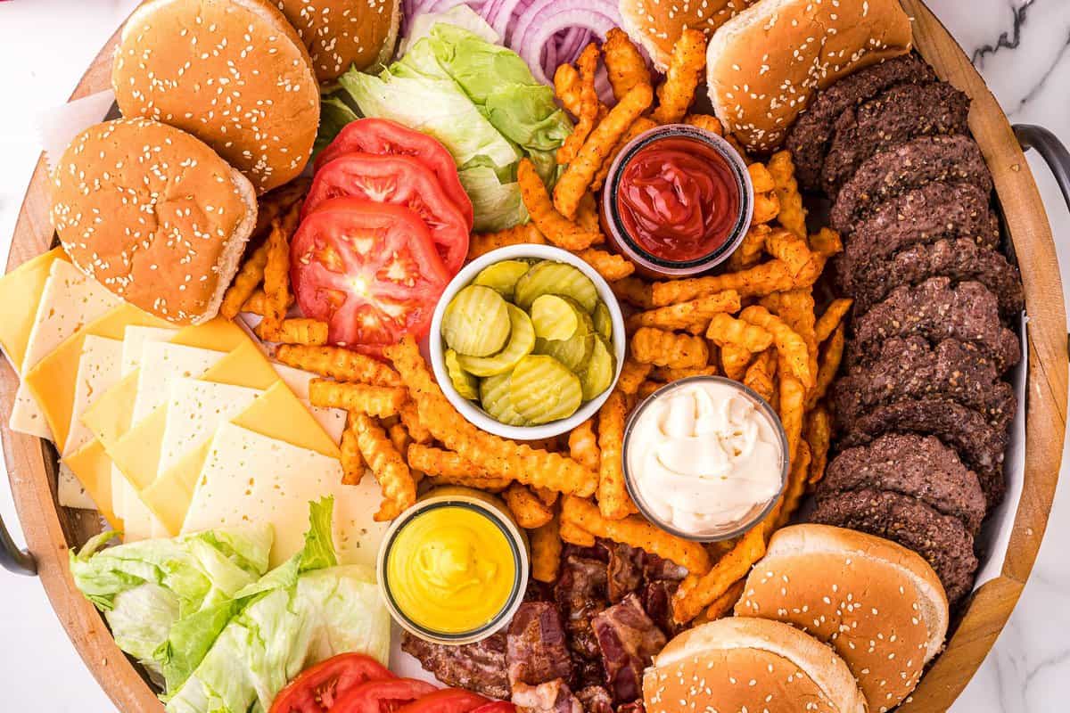 Burger Charcuterie board overhead image