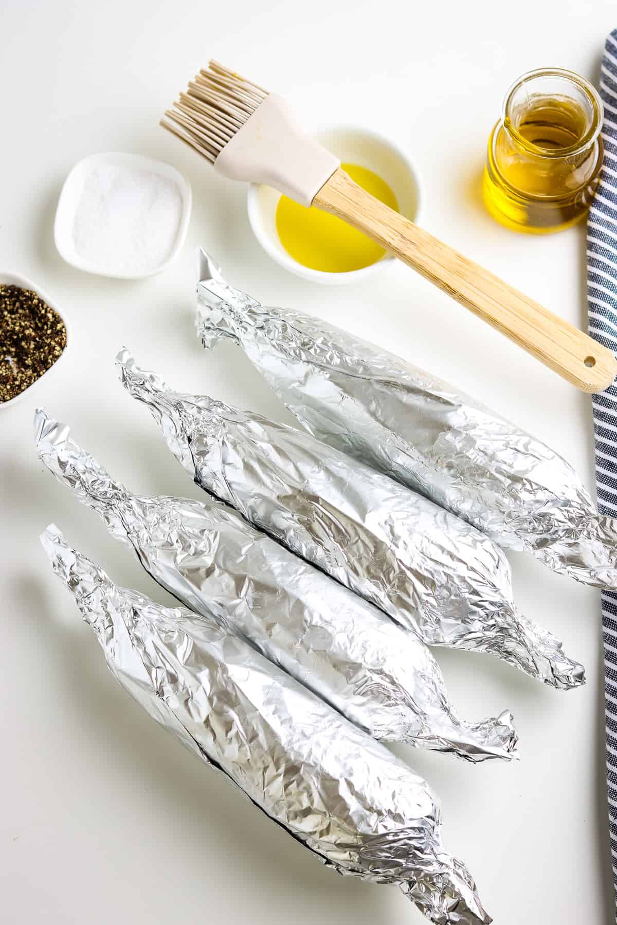 Corn on the cob wrapped in foil
