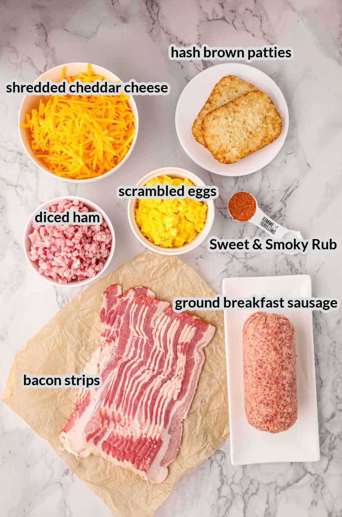 Overhead Image of Smoked Breakfast Fatty Ingredients