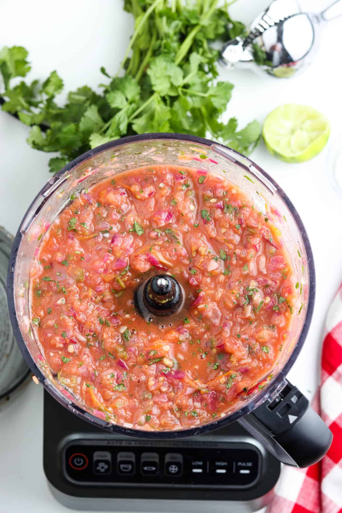 Blended Ingredients in Food Processor for Smoked Traeger Salsa
