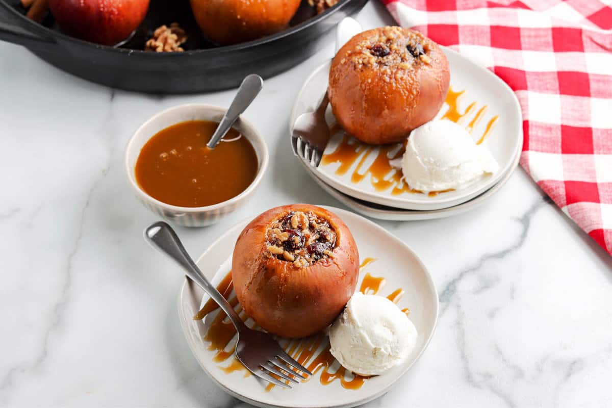 Traeger Smoked Apple Recipe With Carmel and Scoop of Ice Cream