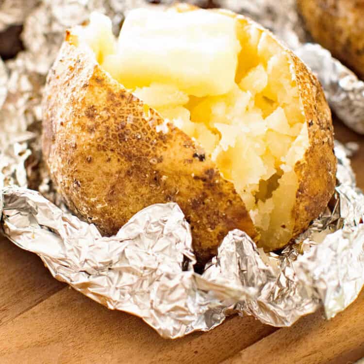 Baked Potato on the Grill laying on foil