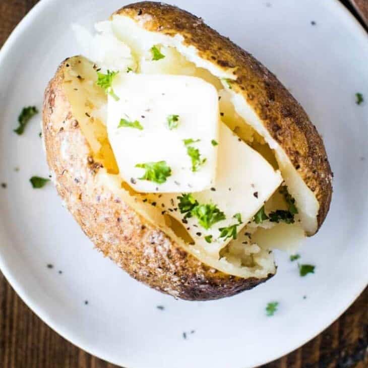 Overhead image of smoked baked potato