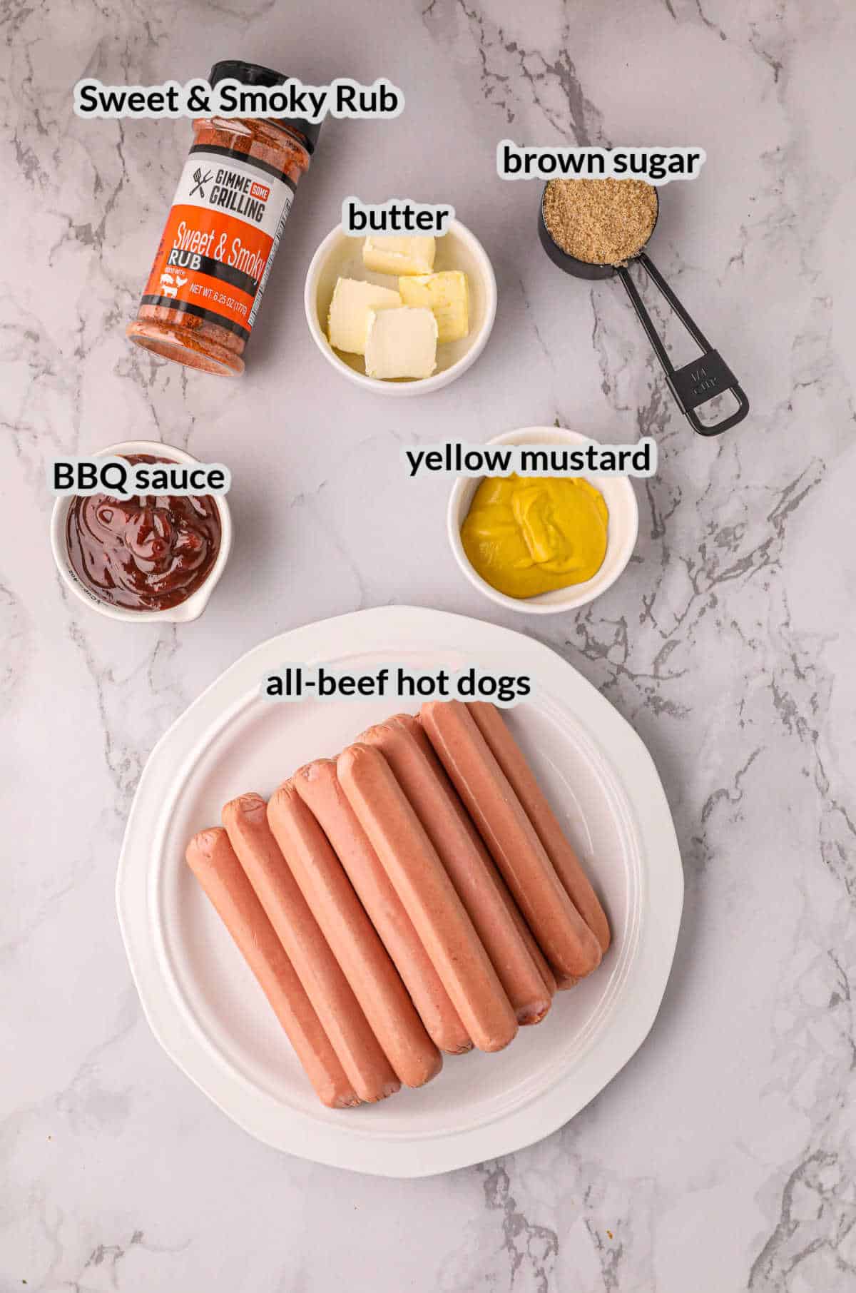 Overhead Image of Hot Dog Burnt Ends Ingredients