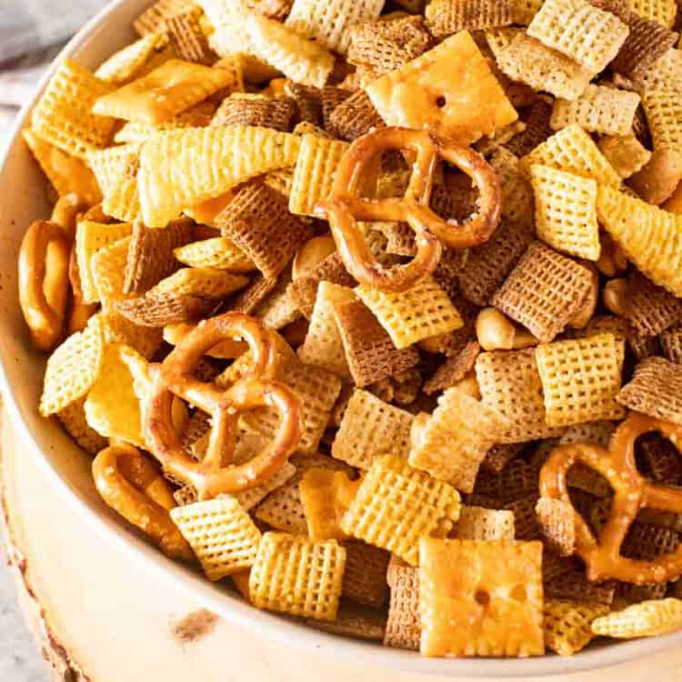 Smoked Snack Mix tight picture in a bowl