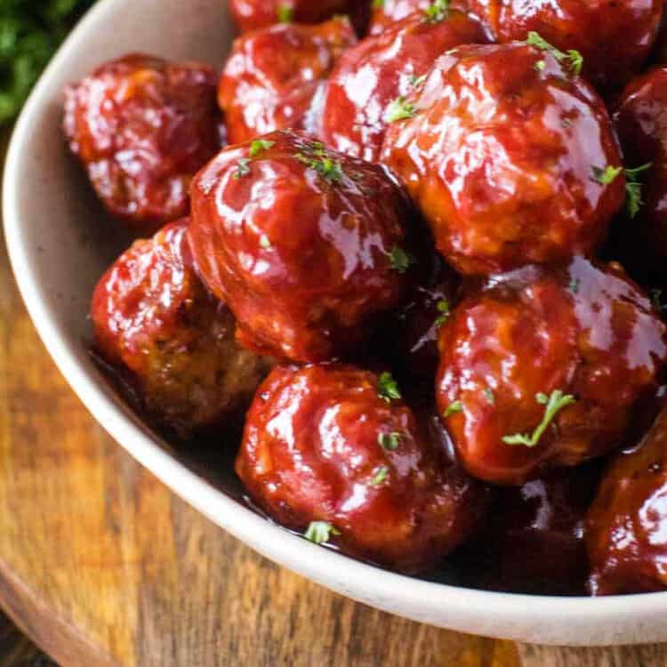 Smoked Meatballs with BBQ Sauce in bowl