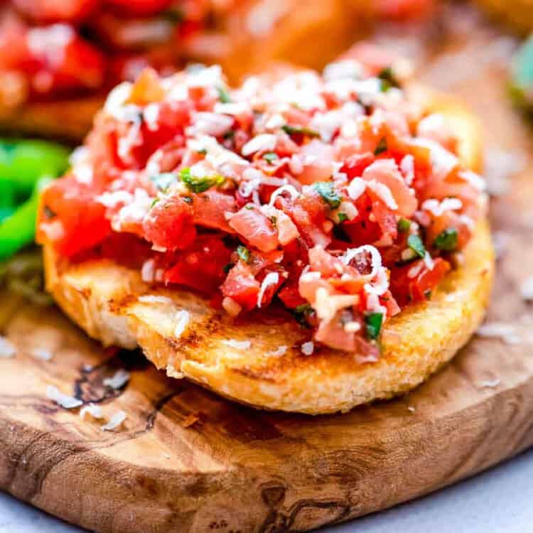 Bruschetta on a wood cutting board