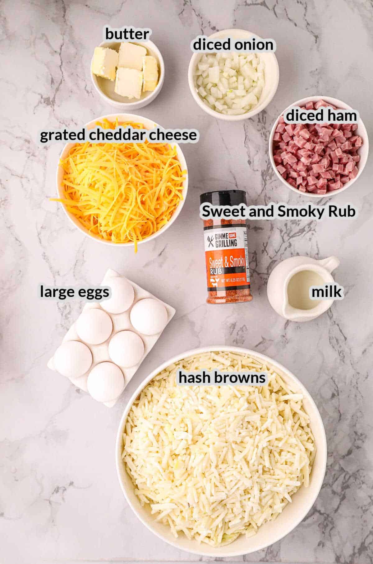 Overhead Image of Hash Brown Omelette on Blackstone Ingedients
