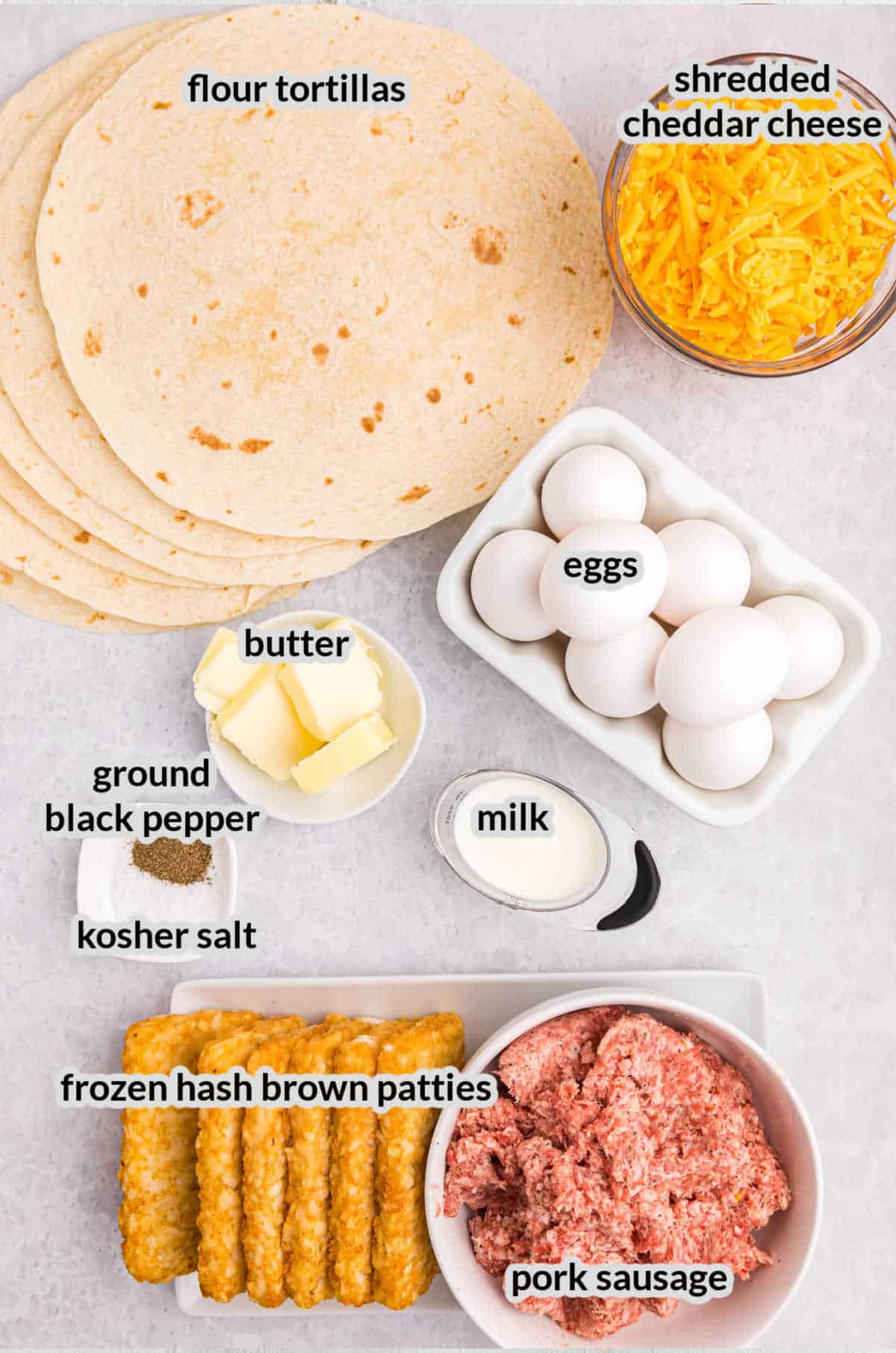 Overhead Image of Blackstone Breakfast Crunchwrap Ingredients