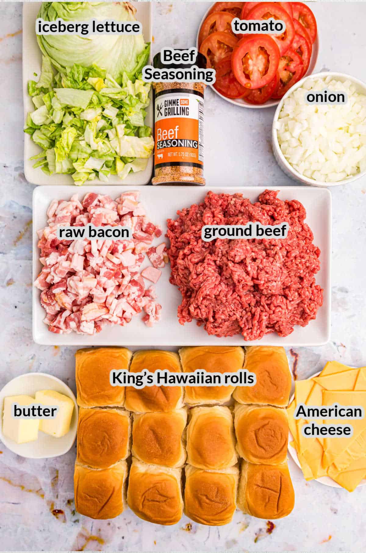 Overbead Image of Blackstone Smash Burger Sliders Ingredients