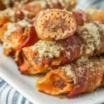 Bacon Wrapped Shotgun Shells arranged on plate