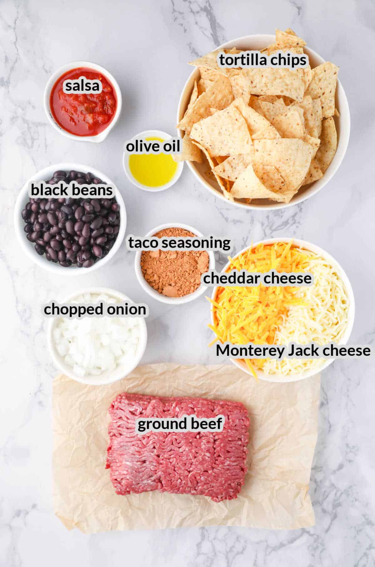 Overhead Image of Blackstone Nachos Ingredients