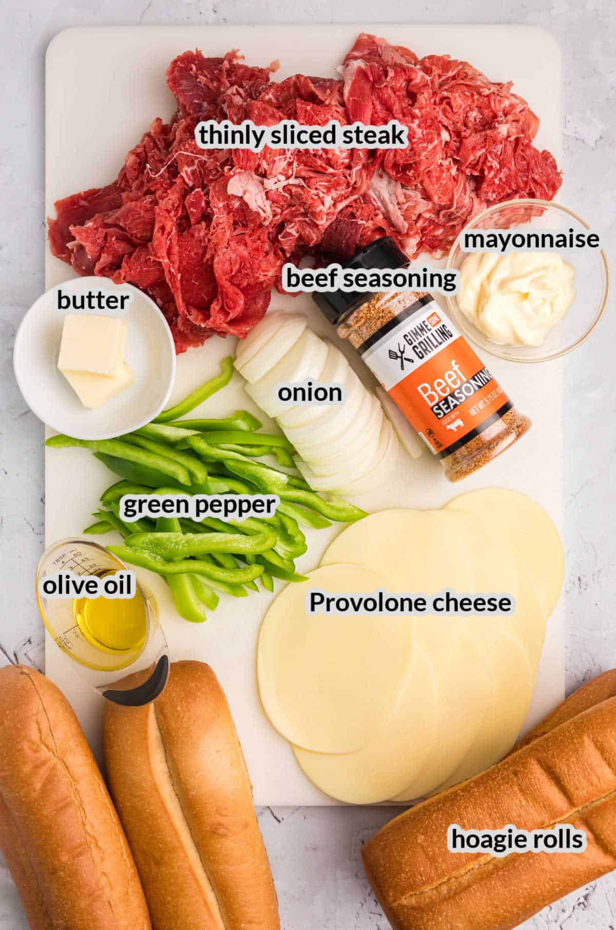 Overhead Image of Blackstone Philly Cheesesteaks Ingredients