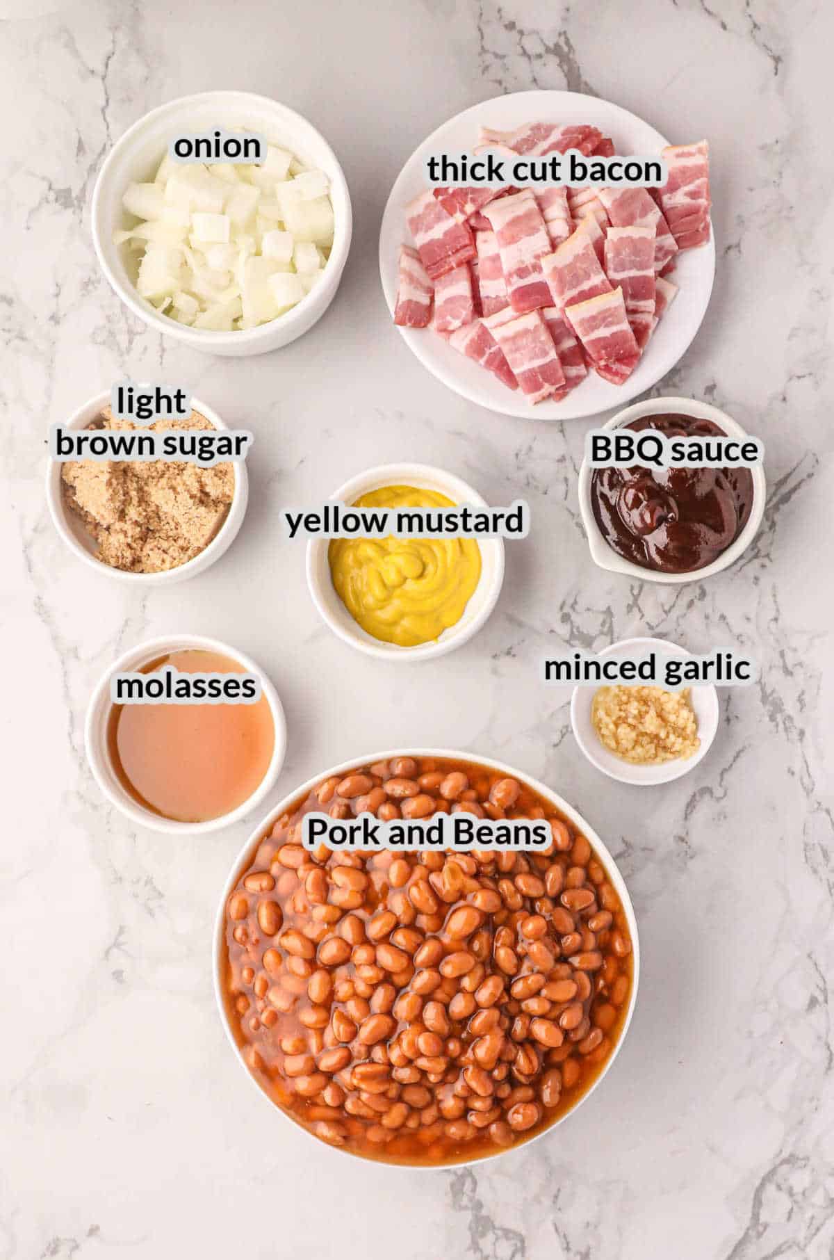 Overhead Image of Smoked Baked Beans Ingredients