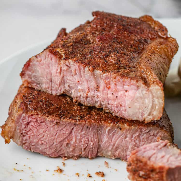 Smoked Steak cut open on plate