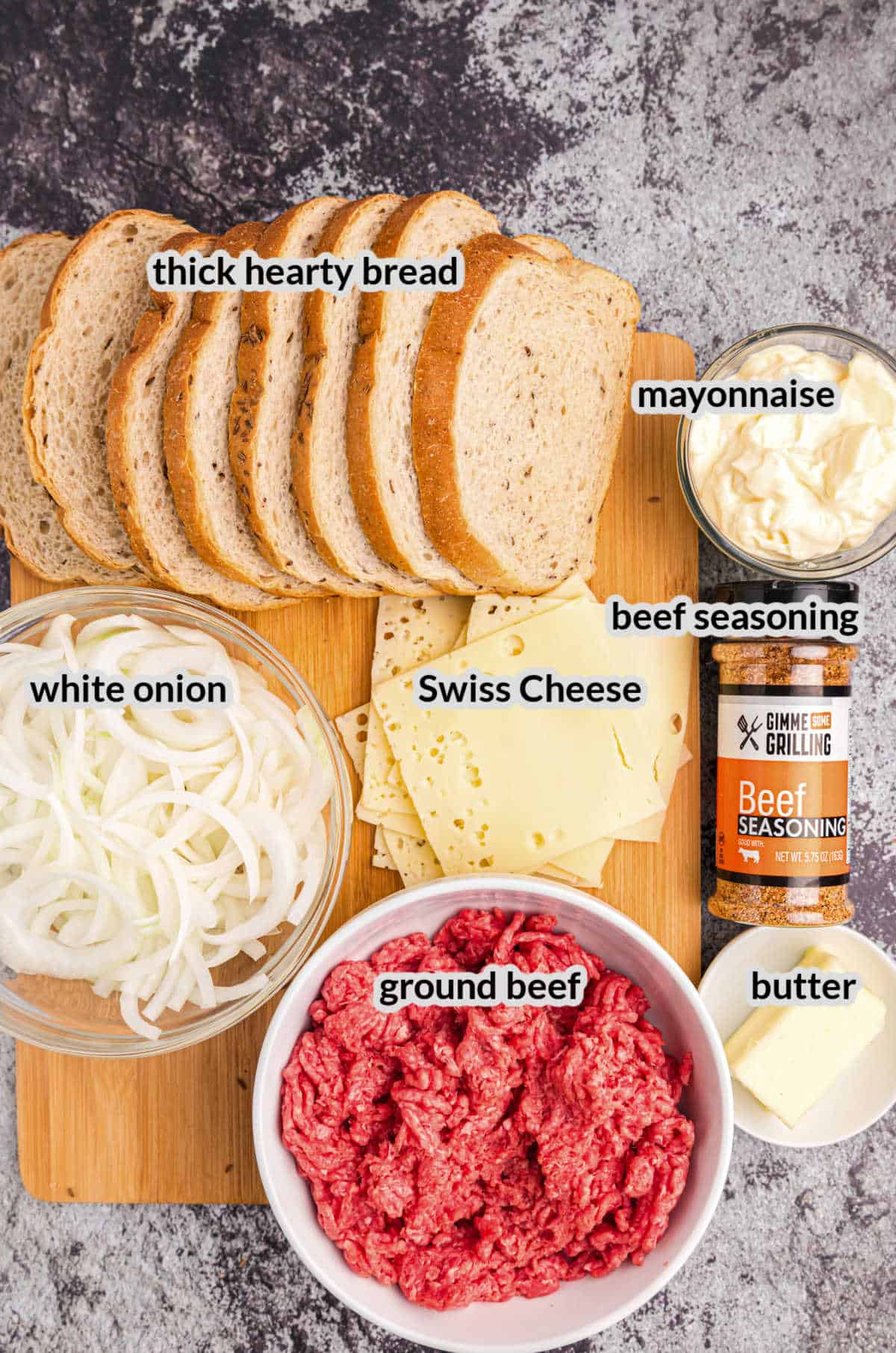 Overhead Image of Blackstone Patty Melt Ingredients