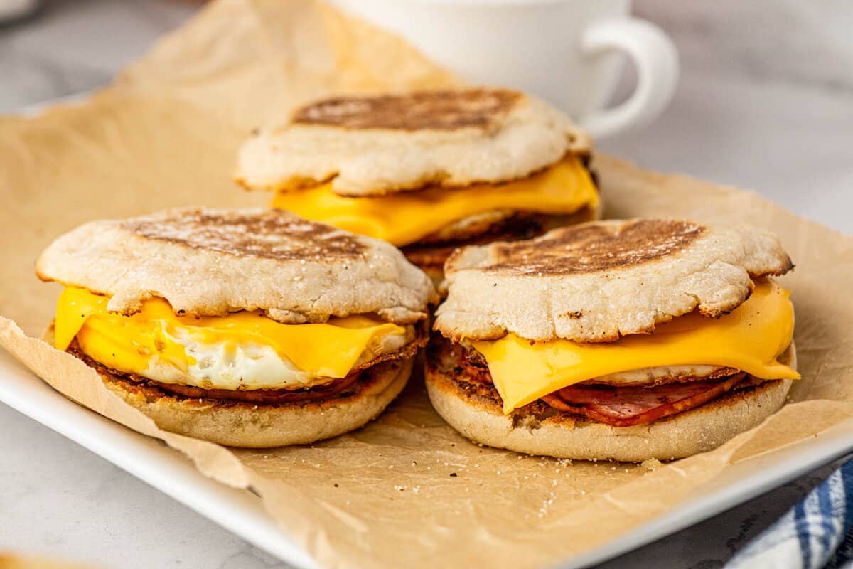 Blackstone Breakfast Sandwiches on serving plate
