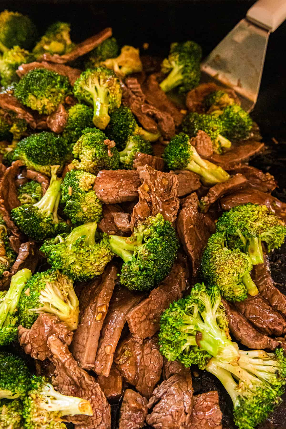 Beef and Broccoli on Blackstone combined and cooked
